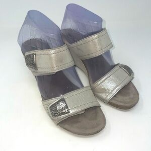 Mephisto Silver Leather Wedge Sandals – Size 38